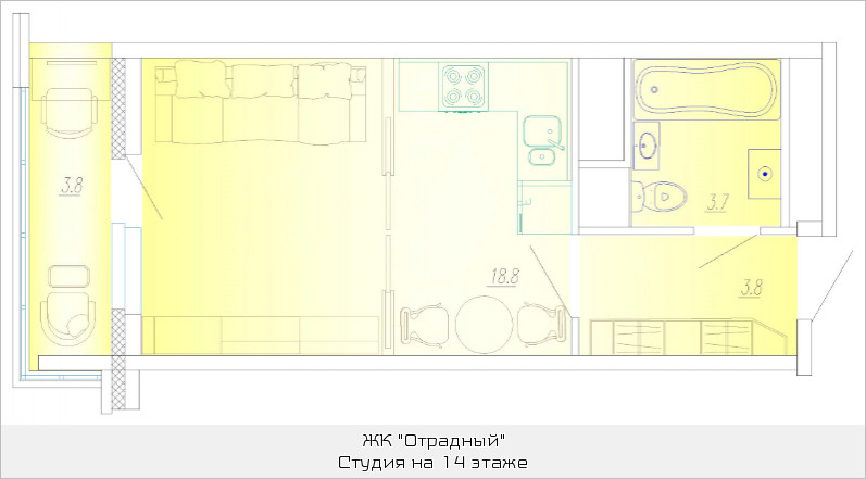 Студия 27.4 м²