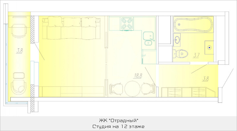 Студия 27.4 м²