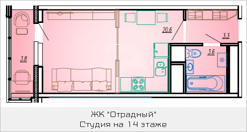 Студия 28.6 м²