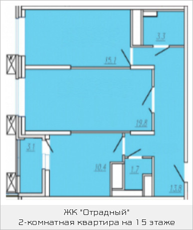 Двухкомнатная квартира 65.7 м²