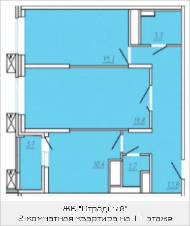 Двухкомнатная квартира 66.3 м²