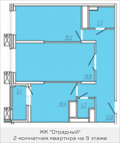 Двухкомнатная квартира 66.3 м²