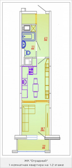 Однокомнатная квартира 29.4 м²