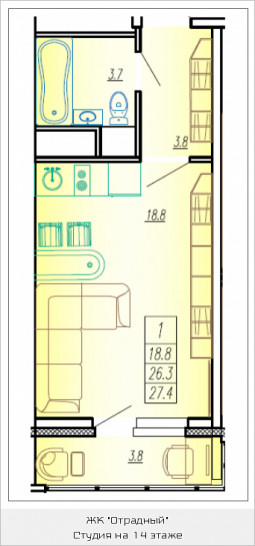 Студия 27.4 м²